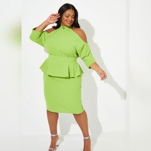 Ashley Stewart Cold Shoukder Peplum Dress